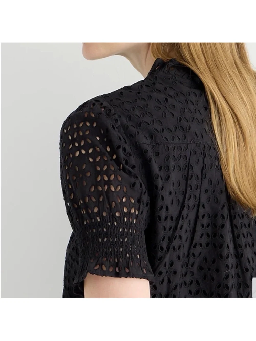 J. Crew Smocked Puff-Sleeve Top in Eyelet size XL